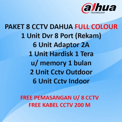 Paket 8 Cctv Merk Dahua Full Color free instalasi