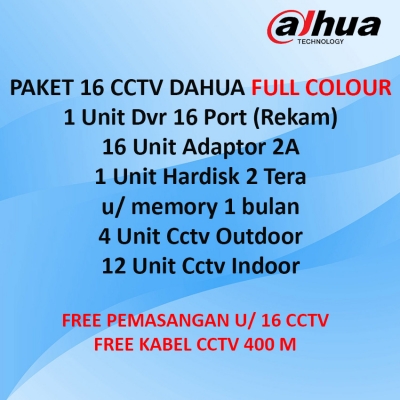 Paket 16 Cctv Merk Dahua Full Colour Free Pemasangan